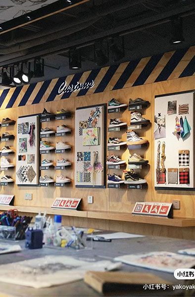 Vans 3.5 – COO Nb Shoes, Vans Store, Store Layout, Plywood Panels, Design Guidelines, Modular Shelving, Perforated Metal, Checkerboard Pattern, Facade Design