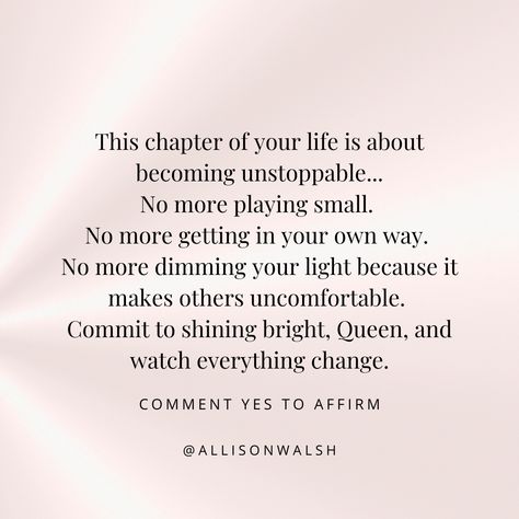 𝑪𝒍𝒂𝒊𝒎 𝒊𝒕, 𝑸𝒖𝒆𝒆𝒏 👑⁠ ⁠ Dream BIG. Trust the process. Commit to daily intentional action. And do not settle for less than you deserve. ⁠ ⁠ Stay focused on what you want and keep stepping forward with intention. ⁠The Universe delivers to those who have clarity matched with intention and action.⁠ ⁠ I believe in you 1000% and my goal is that you do, too. You've got this, Queen!⁠ ⁠ Comment below if you agree and share this with your community too... and don't forget to follow @allisonwalsh for daily... Quotes About Good Intentions, Don't Settle For Less, Good Intentions, Everything Changes, Trust The Process, Stay Focused, You Deserve, Dream Big, The Universe