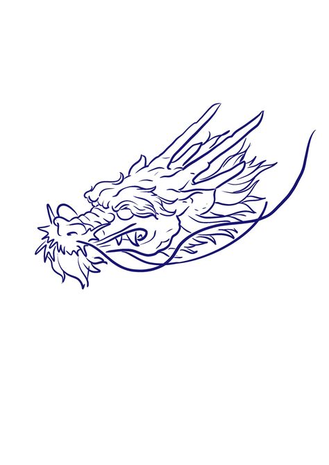 Dragon Drawing Chinese, Dragon Head Line Art, Chinese Dragon Sketch, Dragon Minimalist, Dragon Head Drawing, Dragon Line, Dragon Head Tattoo, Oni Tattoo, Octopus Drawing