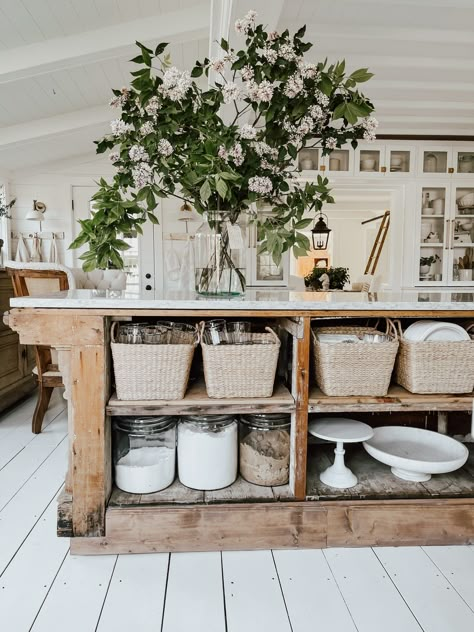 Antique Kitchen Island, Liz Marie, Liz Marie Blog, Antique Kitchen, Kitchen Island Design, White Cottage, Cozy Kitchen, Summer Kitchen, Island Ideas