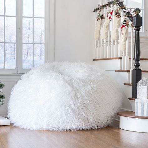 Large Bean Bag Chairs, Faux Fur Bean Bag, Fur Bean Bag, Large Bean Bags, Fluffy Bedding, Bean Bag Covers, Chair White, Afternoon Nap, Christopher Knight