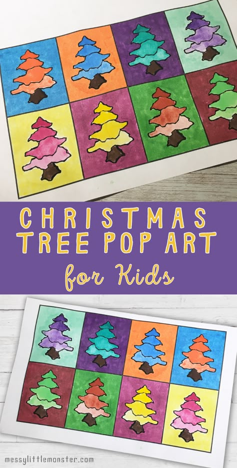 Elementary Christmas Art Projects, Christmas Artwork For Kids, December Art Projects For Kids, Kindergarten Christmas Art, Holiday Art Projects For Kids, Christmas Art Projects For Elementary, Christmas Pop Art, Pop Art Christmas, Christmas Elementary