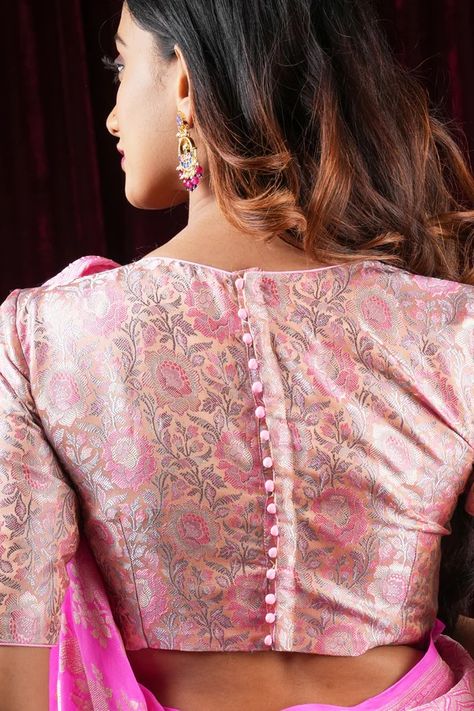 All Blouses – Page 2 Light Pink Blouse Designs, Back Button Blouse Designs, New Blouse Designs Fashion 2024, Banarasi Blouse Design, Front Blouse Designs, Modern Blouse Designs, Floral Blouse Designs, Saree Colors, Potli Button