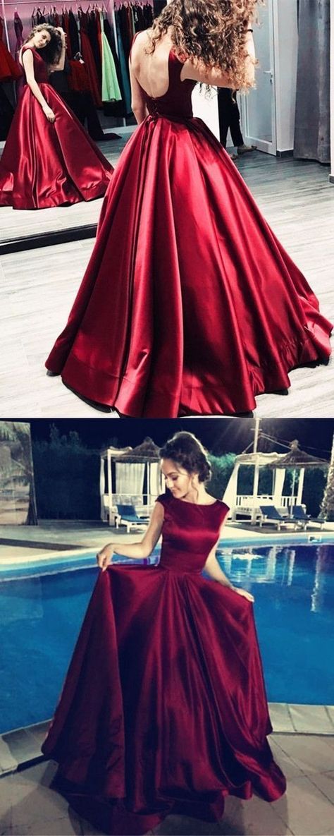 Purple Satin Prom Dress, Prom Dress Unique, Maroon Prom, Maroon Prom Dress, Satin Long Prom Dress, Dress With Pleats, Satin Evening Dresses, Dress Unique, Burgundy Prom Dress