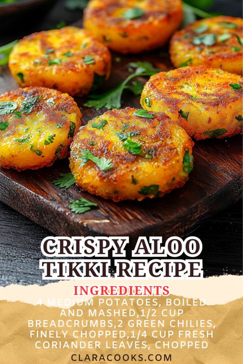 Crispy Aloo Tikki Recipe Aloo Paneer Tikki, Allo Tikki, Vegan Pizza Rolls, Aloo Tikki Recipe, Vegetarian Food Recipes, Aloo Tikki, Easy Home Recipes, Breakfast Recipies, Aloo Recipes