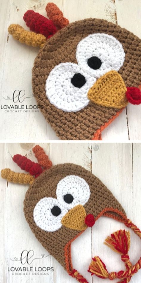 Funny Knitted Hats, Free Crochet Character Hat Patterns, Crocheted Character Hats, Turkey Crochet Hat Pattern Free, Crochet Funny Hats Free Pattern, Turkey Hat Crochet, Crochet Chicken Hat Pattern Free For Chickens, Crochet Hat Funny, Crochet Character Hats Free Pattern Kids