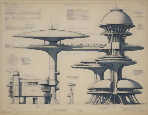 Sci Fi City Concept Art, Futuristic Factory, Scifi Decor, Scifi Building, Art Deco City, Building Engineering, Space House, Googie Architecture, Corporate Building