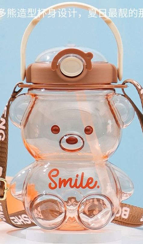 Kawaii Water Bottle, Kawaii Cups, Leak Proof Water Bottle, Bear Cup, Trendy Water Bottles, Kawaii Bear, Cute Coffee Cups, Girl Kid, Portable Water Bottle