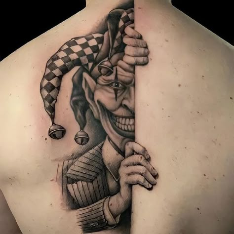 Best Tattoo Ideas For Men, Evil Clown Tattoos, Wing Tattoo Men, Black Grey Tattoo, Science Tattoo, Tattoo Van, Tattoo Process, Gangsta Tattoos, Clown Tattoo