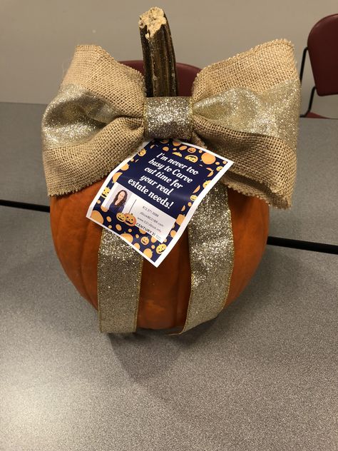 Pumpkin Pop Bys Real Estate, Realtor Goodie Bags Gift Ideas, Fall Realtor Pop Bys, Fall Client Appreciation Gifts, Real Estate Pop By Ideas Fall, Fall Real Estate Pop By Ideas, Halloween Pop Bys For Realtors, Realtor Pop By Ideas Fall, Fall Pop Bys Real Estate