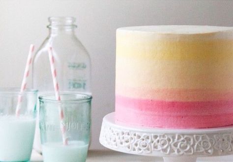 Pink to yellow ombré Watercolor Cakes, Ombré Cake, Cake Magic, Caroline Rose, Watermelon Cake, Basic Cake, Watercolor Cake, Ombre Cake, Cake Inspo