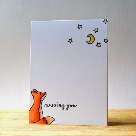 Lone Fox, Fox Card, Miss You Cards, Card Drawing, White Space, Watercolor Cards, Simple Cards, Cute Cards, Diy Cards