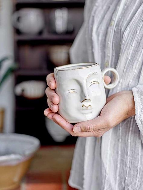 Discover happy changes for the everyday designer | Bloomingville Unglazed Porcelain, Best Espresso, Handmade Mug, Face Mug, Aesthetic Coffee, Stoneware Mugs, Cute Mugs, Porcelain Ceramics, Cups And Mugs