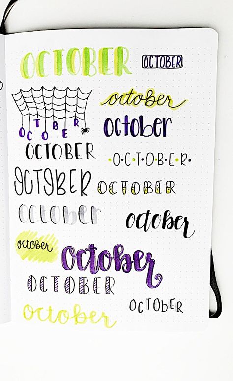 Hand Lettering October, October Headers Bullet Journal, October Calligraphy Hand Lettering, Month Fonts Hand Lettering, October Font Bullet Journal, October Hand Lettering, Months Lettering, October Calligraphy, October Bullet Journal Ideas