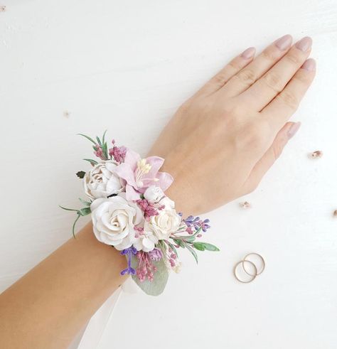 #flowerwrist ,Flower wrist corsage Lilac | Etsy: LutikFlower Corsage Lavender, Corsage Wedding Mother, Flower Wrist Corsage, Prom Corsages, Bridal Corsage, Infinity Wedding Band, Bridesmaid Corsage, Dresses Diy, Diamond Half Eternity Band