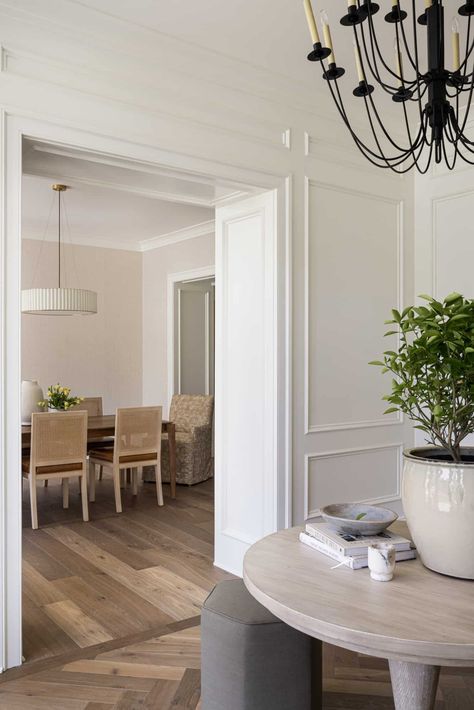 Paneled Dining Room, Copper Metal Roof, W Design Collective, Wimborne White, Tudor Style Homes, W Design, Herringbone Floor, Farrow And Ball, Tudor House