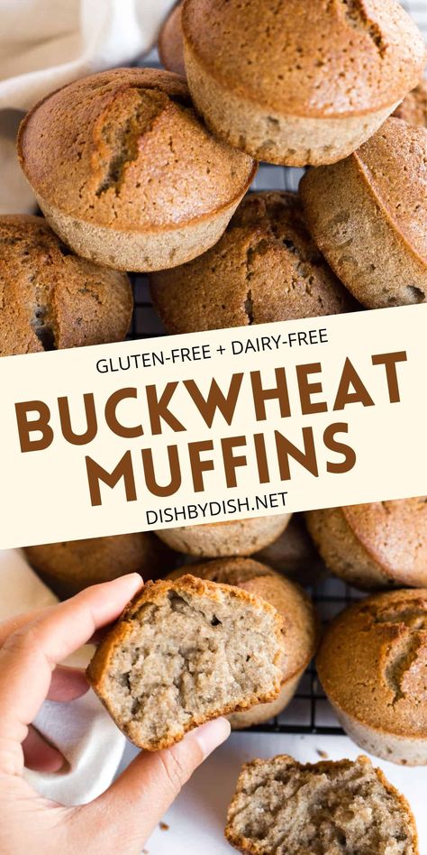 Tender and moist, a batch of these easy buckwheat muffins come together in under an hour, and make a great breakfast, or an anytime snack the whole family will love! Totally gluten-free and dairy-free too. Buckwheat Flour Recipes, Buckwheat Muffins, Clean Sweets, Gluten Free Info, Buckwheat Recipes, Gf Breakfast, Gf Bread, Egg Free Recipes, Gluten Free Muffins