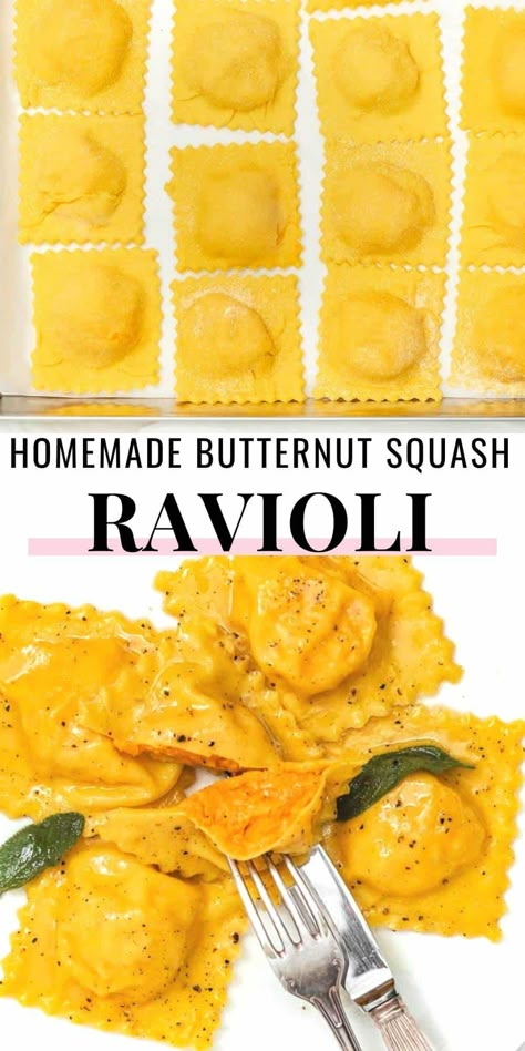 Butternut squash ravioli are soft and delicious pasta pillows filled with incredible butternut squash, ricotta, and parmesan filling.We'll show you with easy steps how to make your own butternut squash ravioli from scratch. You'll be surprised how easy they are to put together. Ravioli Recipe Filling, Wonton Ravioli, Butternut Squash Ricotta, Squash And Ricotta, Ravioli From Scratch, Ravioli Recipe Homemade, Gf Pasta, Squash Ravioli, Pumpkin Ravioli