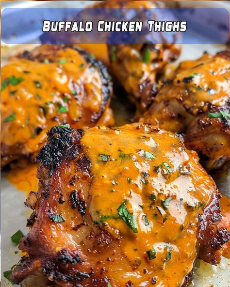 Buffalo Chicken Thighs: Crispy, Spicy Delight Buffalo Chicken Thighs Boneless, Buffalo Chicken Thighs, Ricotta Meatballs, Spinach Alfredo, Chicken Games, Bone In Chicken Thighs, Fiesta Chicken, Baked Chicken Thighs, Creamy Spinach