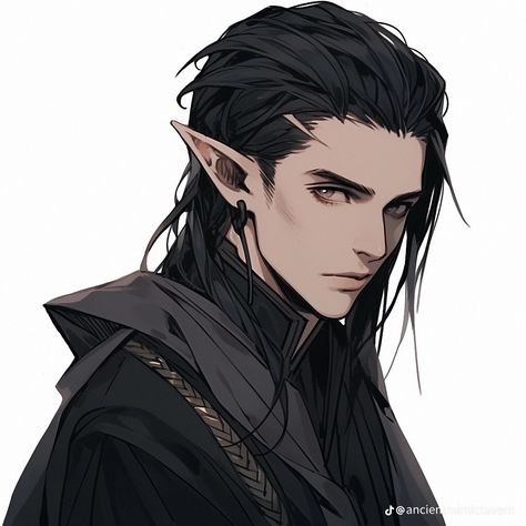 Elven Warlock Male, Wood Elf Male, Shadow Elf, Half Elf Male, Half Dark Elf, Astral Elf Male Character Art, Male Elf Black Hair, Green Haired Elf Male, Drow Male