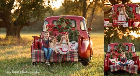 Limited Edition — Siblings Photo Collage in Pearland, TX Children Poses, Vintage Truck Christmas, Brick Backdrops, Cloth Backdrop, Christmas Children, Holiday Portraits, Photography Christmas, Christmas Red Truck, Christmas Mini Sessions