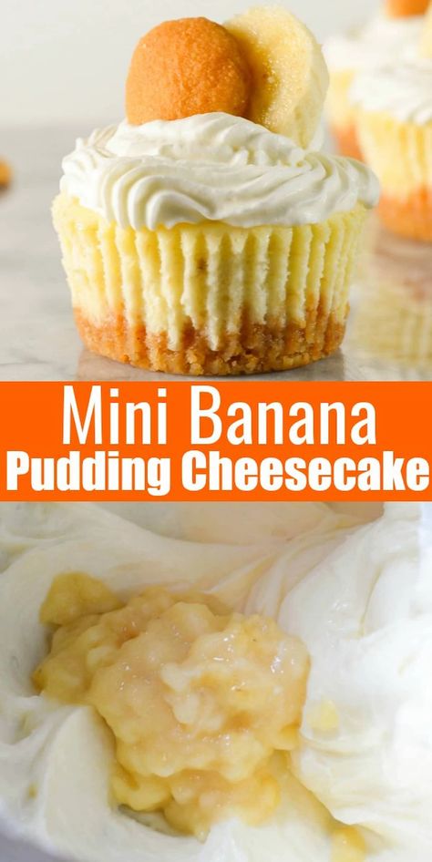 Mini Banana Pudding Cheesecake | Serena Bakes Simply From Scratch Caramel Banana Pudding Cheesecake, Mini Banana Pudding Cheesecake, Mini Banana Pudding, Banana Pudding Cupcakes, Cheese Cupcake, Mini Cheesecakes Easy, Banana Pudding Desserts, Banana Cream Cheesecake, No Bake Banana Pudding