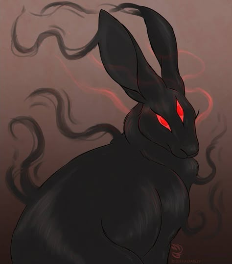 Demon Bunny Art, Black Rabbit Drawing, Evil Bunny Art, Dark Rabbit Aesthetic, Fantasy Bunny Art, Creepy Rabbit Drawing, Rabbit Familiar, Black Rabbit Art, Monster Rabbit