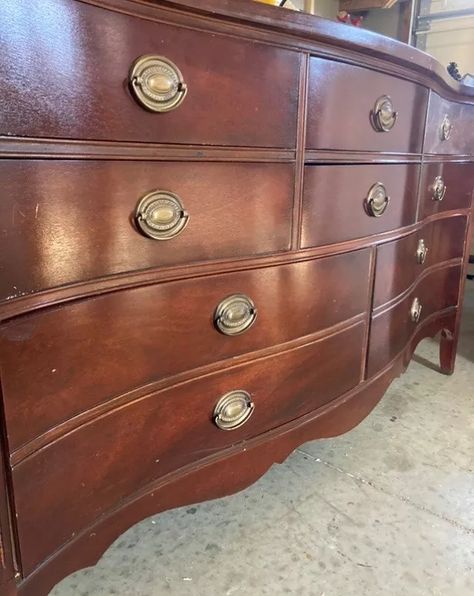 Dresser Makeover | Hometalk Redo Antique Dresser, Refinished Mahogany Dresser, Colonial Dresser Makeover, Diy Antique Dresser Makeover, Refurnished Dresser Wood, Mahogany Dresser Makeover, Cherry Wood Dresser Makeover, Refinish Cherry Furniture, Curved Dresser Makeover