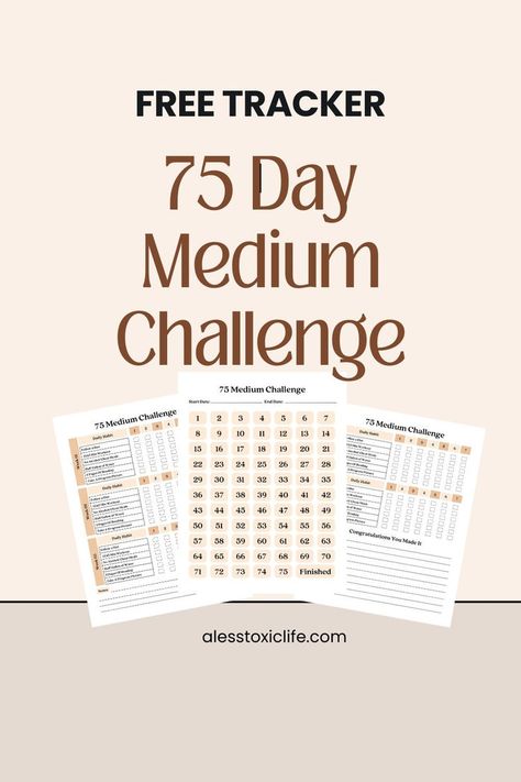 75 Day Medium Challenge 75 Day Medium Challenge, 75 Hard Challenge Tracker Free Printable, Free Printable Tracker, 75 Medium Challenge, Workout Tracker Printable Free, Tracker Printable Free, Andy Frisella, Workout Tracker Printable, Fitness Tracker Printable