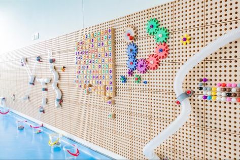 Stem Playroom, Stem Room Design, Interactive Wall For Kids, Sensory Wall Ideas Classroom, Stem Playground, Interactive Wall Art, Daycare Design Ideas, Stem Wall, Loft Playroom