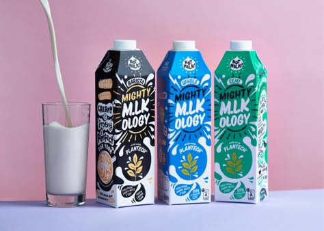 Milk Packaging Design, Milk Brands, Milk Packaging, Plant Milk, Alcohol Packaging, Vegan Milk, Hand Lettering Inspiration, Milk Alternatives, Dairy Free Milk