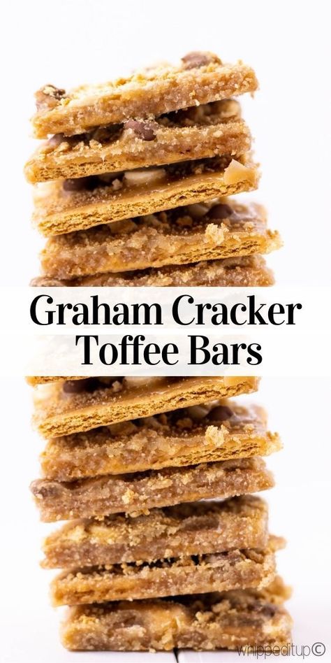 Graham cracker toffee bars will be your new favorite Christmas treat. Graham crackers, soaked in toffee and covered in chocolate, what could be better? #grahamcrackertoffee #christmascrack #christmasrecipe Graham Toffee Bars, Gramcracker Toffee Bars, Toffee Graham Cracker Bars, Graham Cracker Sweetened Condensed Milk, Graham Bar In Foil, Graham Cracker Treats Simple, Candied Graham Crackers, Almond Graham Cracker Brittle, Bulldog Brittle Recipe Graham Crackers