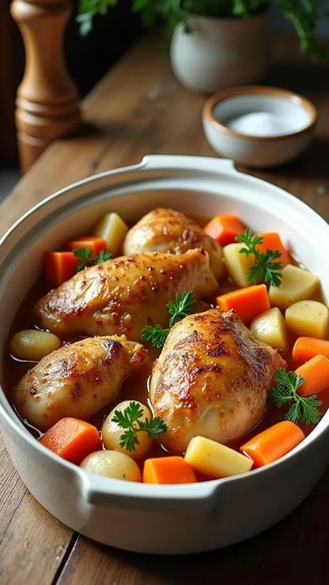 Savory Slow Cooker Chicken With Root Vegetables and Fresh Herbs - Recipe Archive Chicken With Root Vegetables, Fresh Herb Recipes, Root Veggies, Herb Recipes, Chicken Slow Cooker Recipes, Hearty Meal, Slow Cookers, Root Vegetables, Chicken Seasoning