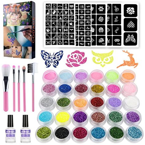 Glow In Dark Tattoo, Body Glitter Festival, Tattooing Machines, Tattoo Oil, Glitter Tattoo Kit, Glitter Tattoo Stencils, Art Glow, Tattoo Cream, Pattern Stencil