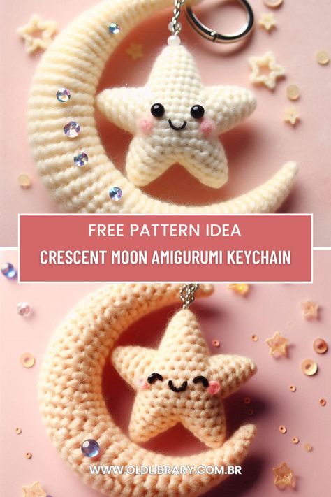 Create a charming crescent moon amigurumi keychain with this easy crochet pattern. Perfect for gifts or a personal celestial touch! Crochet Moon Keychain, Crochet Moon Pattern Free, Crochet Crescent Moon, Celestial Crochet, Moon Amigurumi, Crochet Moon, Amigurumi Keychain, Moon Pattern, Crochet Keychain