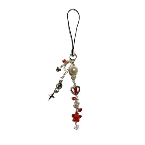 cute beaded phone charm / key chain Red Phone Charm, Red Charm, Manik Manik, Rockstar Aesthetic, Phone Decor, Biking Outfit, Phone Charms, Heart Frame, Bead Shop