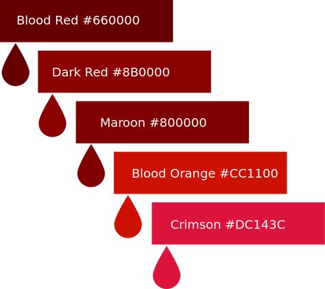 File:Blood color palette.svg - Wikimedia Commons Blood Orange Color Palette, Blood Color Palette, Blood Red Colour, Bohemian Branding, Red Paint Colors, Blood Red Color, Pantone Colour Palettes, White Knight, Hex Color Palette