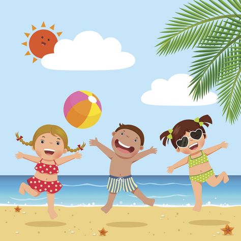 Beach Cartoon, Summer Bulletin Boards, Beach Drawing, Beach Clipart, Picture Composition, Summer Cartoon, Beach Illustration, Summer Illustration, Kids Vector