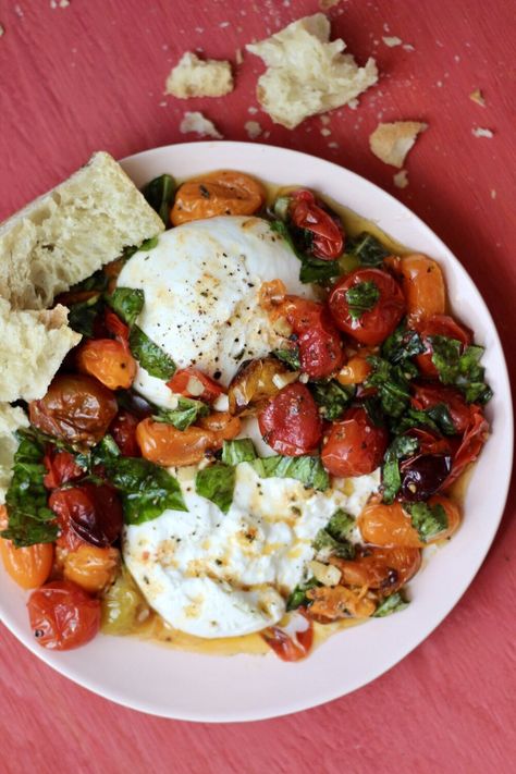 Tomatoes And Burrata, Burrata Recipe, Side Items, A Glass Of Wine, Event Floral Design, West Village, Glass Of Wine, Easy Lunches, Roasted Tomatoes