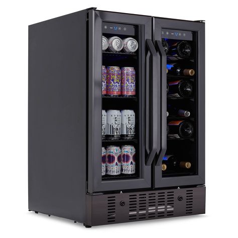 NewAir 24  Wine and Beverage Refrigerator and Cooler, 18 Bottle and 60 Can Capacity, Built-in Dual Zone Fridge in Black Stainless Steel with French Doors Beverage Coolers, Wine Coolers Drinks, Beverage Fridge, Beverage Center, Beverage Refrigerator, Wine Refrigerator, Stone Siding, Manufactured Stone, Beverage Cooler