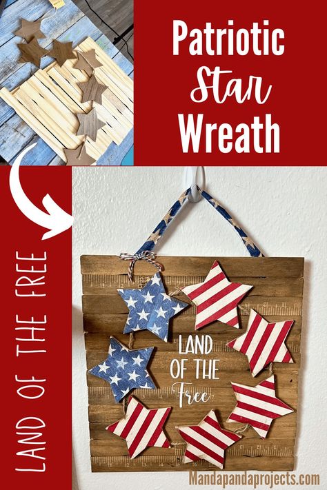 Craft and decorate your home for Memorial Day and the 4th of July with this DIY Patriotic Star Wreath Sign. This Land of the Free sign has the perfect message to put American Pride on display on your front door! And the Home of the Brave! Patriotic Porch Ideas, Patriotic Crafts Diy, Star Wreath, Free Printable Crafts, 4th July Crafts, Fourth Of July Decor, Patriotic Crafts, Patriotic Stars, Home Of The Brave