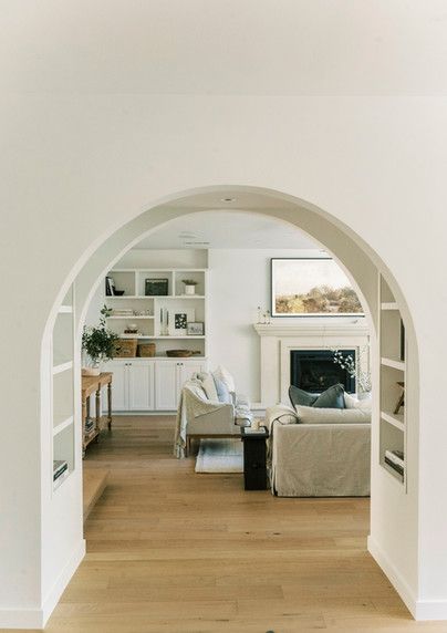 Foreman Archway With Doors, Large Archways In Homes, Above Archway Decor, Archway Closet, Archway Bookshelf, Arch Ideas For Living Room, Rounded Archways In Homes, Internal Archways, Drywall Archway