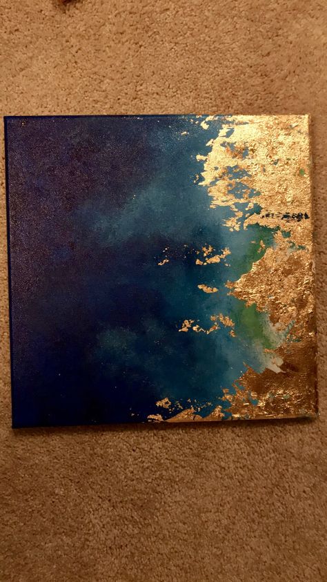 Painting Ideas With Gold Paint, Acrylic Gold Painting Ideas, Gold Flakes Painting, Gold Flake Painting, Diy Painting Canvas For Beginners, Diy Painting Canvas, Gold Foil Painting, Gold Acrylic Painting, Drawing On Canvas