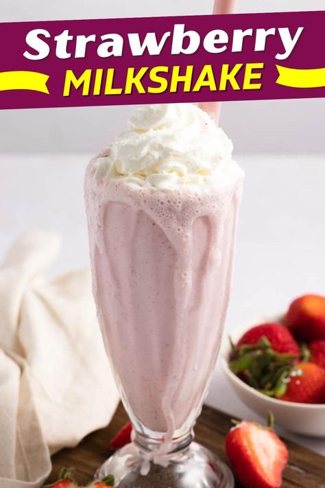 The next time you're craving a fruity treat, try this easy-to-make strawberry milkshake recipe. It's rich, sweet, and sure to brighten your day! Quick Milkshake Recipe, Spring Smoothies, Strawberry Milkshake Recipe, Milkshake Recipe Strawberry, Yummy Milkshake Recipes, Drinks Nonalcoholic, 90s Playlist, Homemade Milkshake, Fruity Treats