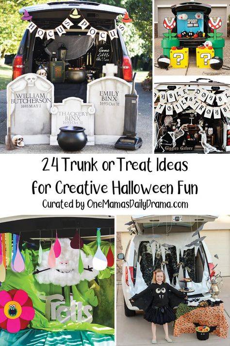 Grave Yard Trunk Or Treat Ideas For Cars, Decorate Car For Halloween, Witch Trunk Or Treat Ideas, Best Trunk Or Treat Theme, Trunk Or Treat Decor, Halloween Trunk Or Treat Ideas, Halloween Trunk Or Treat, Daily Drama, Halloween Car Decorations