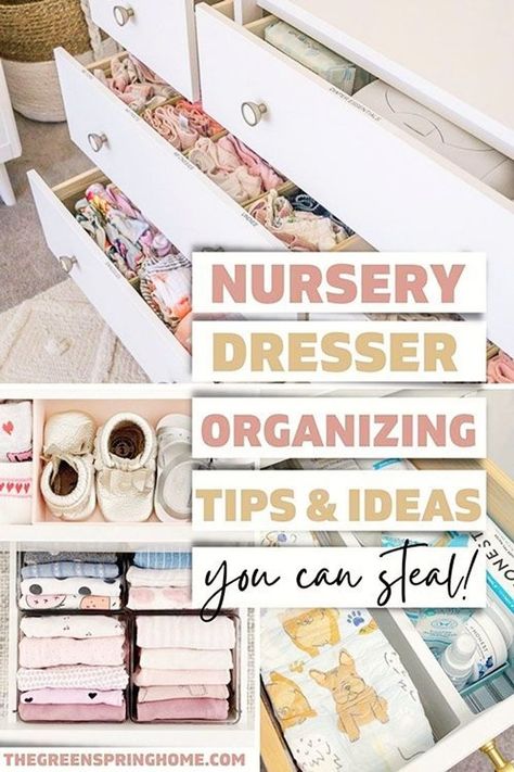 Elevate your nursery with these genius Nursery Dresser Organization Hacks! From adorable baby girl nurseries to charming baby boy spaces, discover practical and stylish ideas to keep everything in place. Embrace smart storage solutions and transform your changing table into a clutter-free haven. Say goodbye to nursery chaos with these essential organizers! Nursery Dresser Organization Labels, Best Way To Organize Baby Dresser, Toddler And Baby Shared Dresser, Crib And Dresser On Same Wall, What To Put In Nursery Dresser, Baby Room Dresser Ideas, Infant Drawer Organization, Nursery Dresser Drawers, Changing Dresser Organization