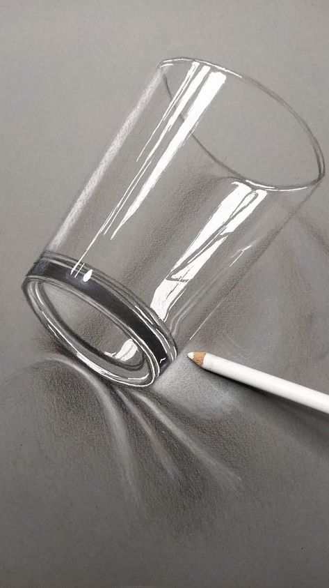 Charcoal Pencils Drawings, Glass Reflection Drawing, Cool Reference Photos Objects, Glass Reference Photo, Glass Shading Drawing, Inanimate Objects Drawing, Glass Pencil Sketch, Glass Texture Drawing, Toned Gray Paper Drawings