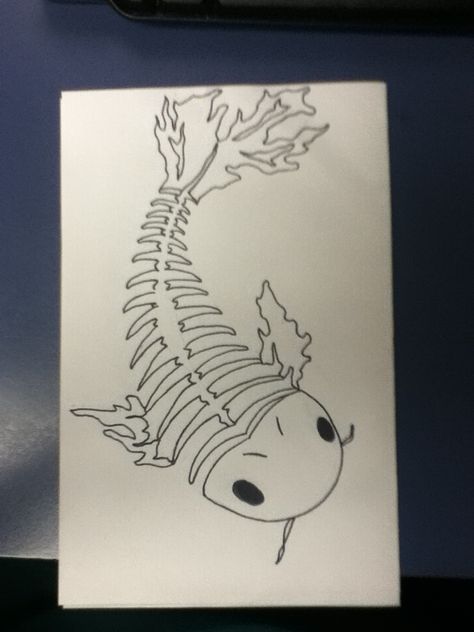 Skeleton koi fish tattoo idea Koi Fish Skeleton, Fish Skeleton Art, Fish Skeleton Drawing, Art Igcse, Kind Tattoo, Skeleton Fish, Learn To Tattoo, Lake Ideas, Learning Art