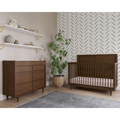 Dark Wood Nursery, Nursery Dark Furniture, Brown Crib, Dark Brown Furniture, Wood Crib, Changing Table Topper, Dragon 2024, Wood Nursery, Nursery Dresser