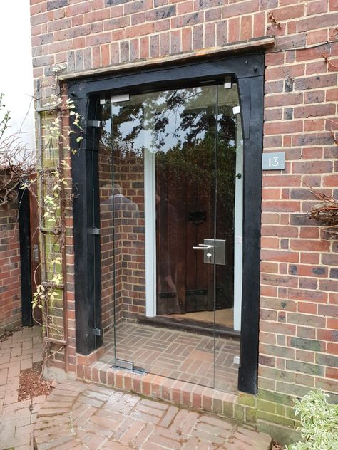 Porch With Bay Window, Glass Entrance, Glass Entrance Doors, Porch Extension, Bi Fold Doors, Glass Porch, Porch Enclosures, Bungalow Ideas, Modern Porch